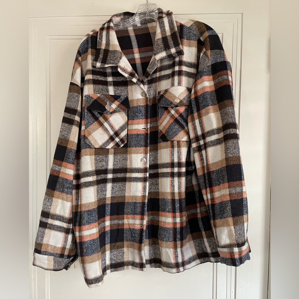 Plus Size Plaid Shacket with metal buttons